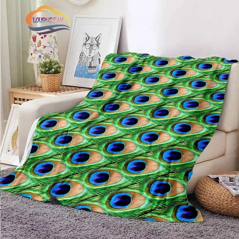 Peacock Feather Flannel Blanket Children's Blanket Sofa and Bed Warm Blanket Office Blanket Portable Travel Camping Blanket