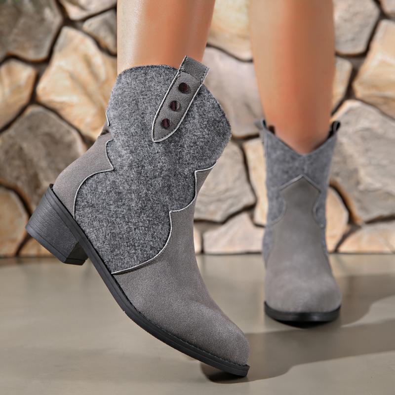 Fashion Fashion Metal Rivet Decoration Suede Western Cowboy Boots Sexy Pointed Toe Medium Heel Riding Boots Music Festival Outdoor Shoes