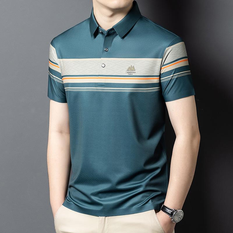 Men'S Short-Sleeved Breathable Lapel Mature Polo Shirt, Top Medium Business Casual High-End Non-Ironing T-Shirt