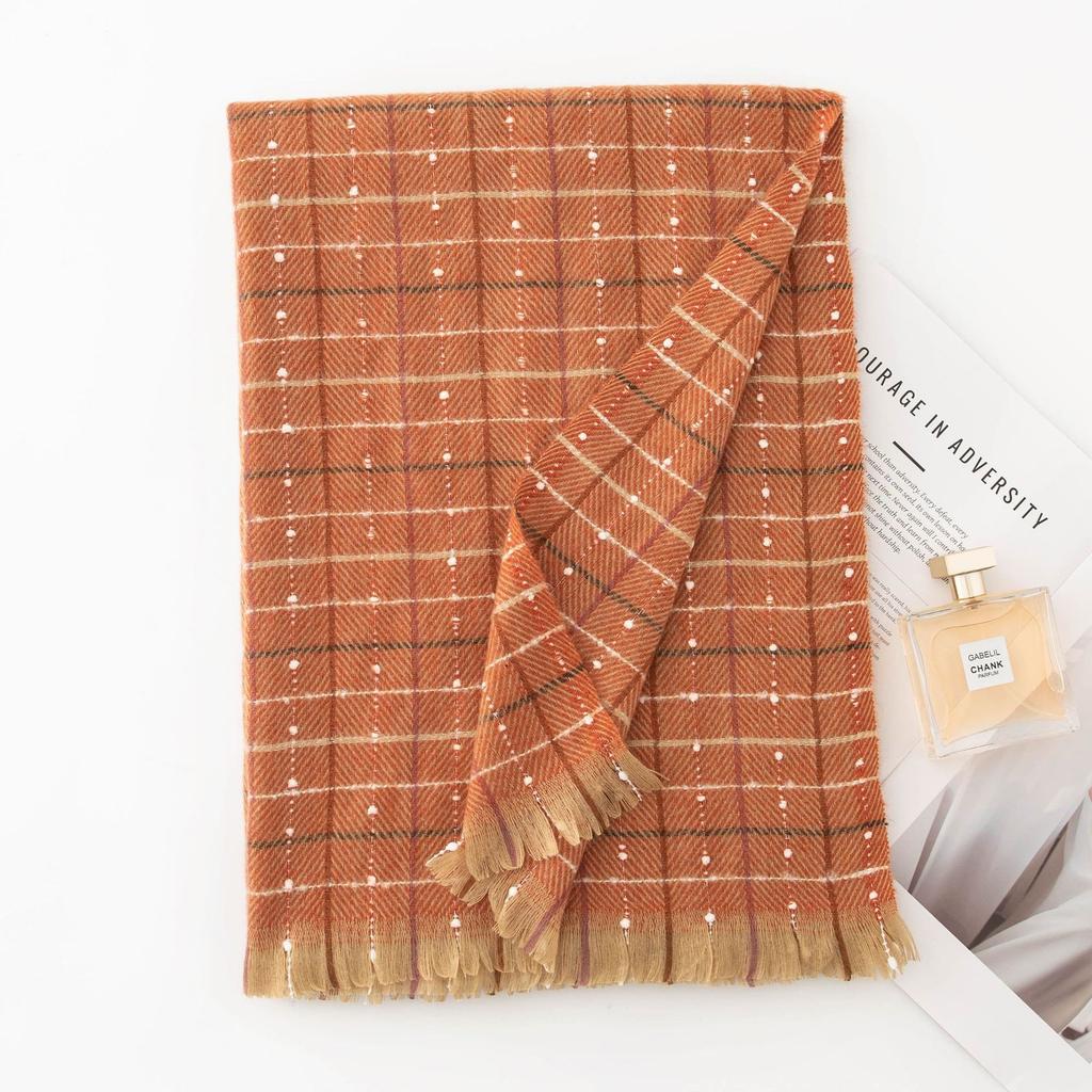 Maillard Tassel Plaid Scarf Winter New Cream Commuter Neck Scarf Small Fresh Mesh Warm Shawl