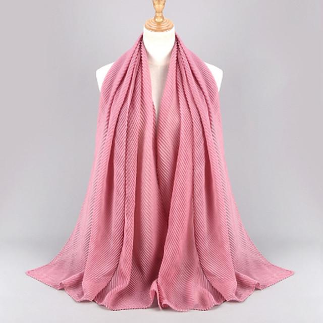 HongBiTu Frauen Reine Farbe Schal Wrap Schal Stola Falten Streifen Hals Wraps Islam Muslim WJ005