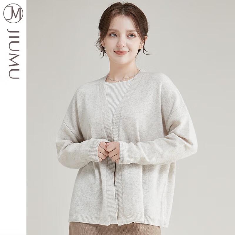 JIUMU Women's V-Neck Wool Cardigan Sweater