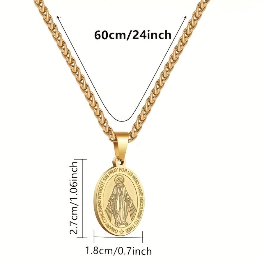 [Virgin Mary Necklace] Stainless Steel Virgin Mary Necklace with Cross Miracle Medal - 1pc Fashion Religious Gift Pendant, Unisex All-Season Accessory