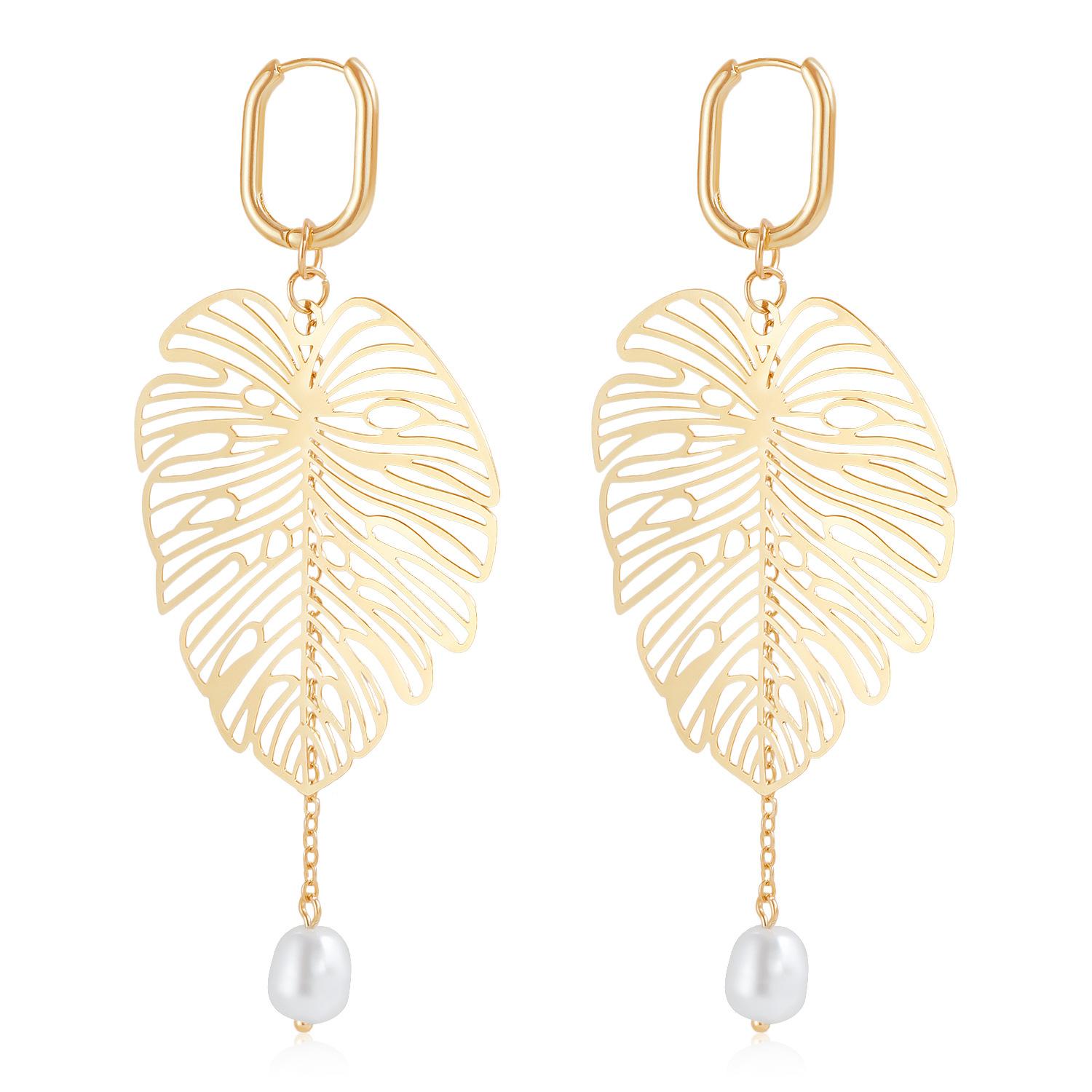 ins French retro fringed earrings, ear buckles, temperament, high-end leaf earrings, earrings. золотой