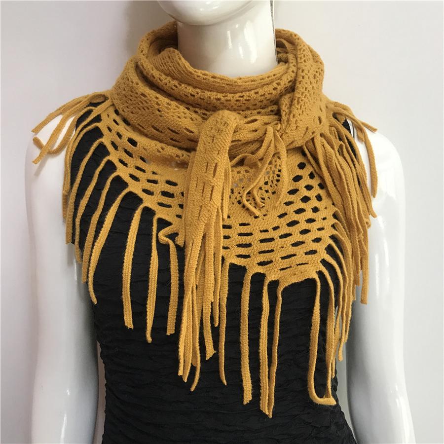 Autumn New Solid Color Triangle Fringe Wool Scarf Knitted Shawl Triangular Scarf Wrap
