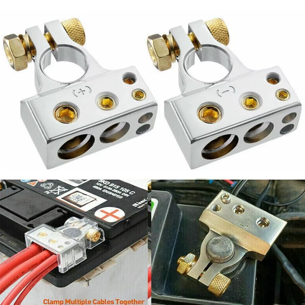2pcs Positive Negative Car Battery Terminal Connectors With Covers Shims Modified Battery Joint Adapter Automotive Accessories