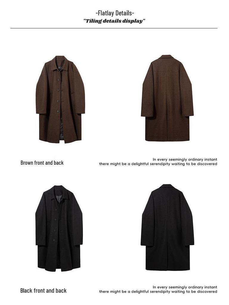 Men's Mid-Length Windproof Woolen Coat - Autumn/Winter, Japanese Style, Loose Fit, Thickened Lapel Jacket