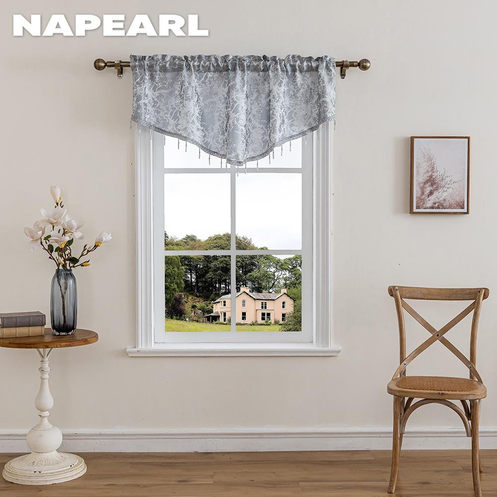 1PC NAPEARL Vintage Luxury Bead String Decorative Valance Jacquard Short Window Valance for Living Room Bedroom Home Decor