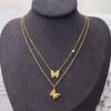 Edelstahl Gold Farbe Schmetterling Strass Halsketten Für Frauen 2 Schicht Halsband Trendy Neue Mode Geschenk Schmuck