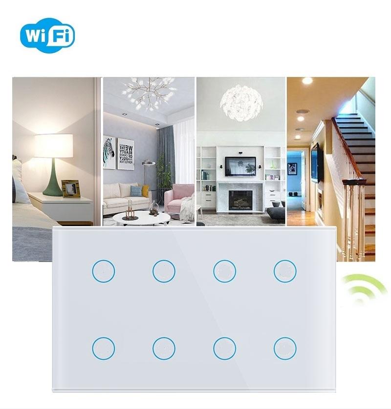 8 Gang WiFi Zigbee Smart Wall Touch Switch 10A Alexa Voice Control Waterproof for App Smart Home Lighting System