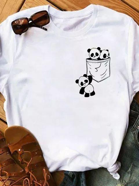 Maycaur Sommer Damen T-Shirt Lockere Oberteile Niedlicher Panda Herz Druck Kurzarm Weiblich Locker Lässig T-Shirt Damen Oberteil Tee