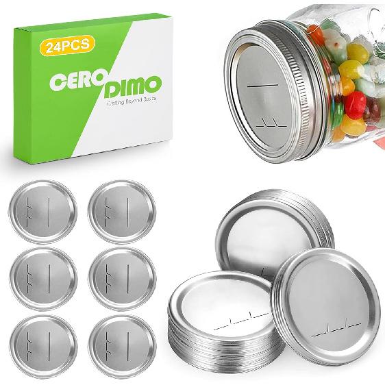 24 Pack Regular Mouth Canning Lids 70mm Metal Jar Lids for Mason Jars Airtight Leak-Proof for Home Food Preservation & Storage