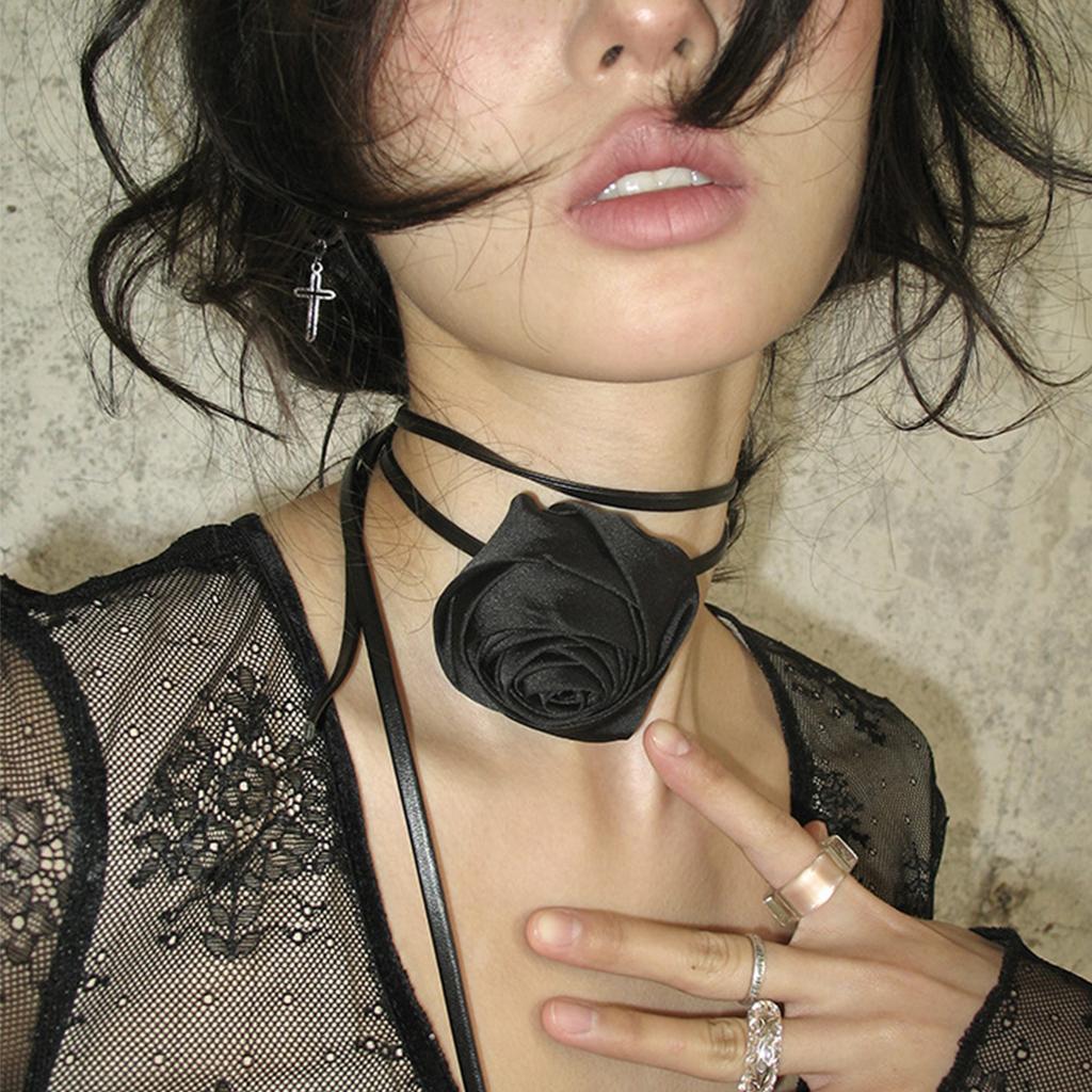 Simple Rose Flower Neckband Choker Necklace Jewelry Women Clavicle Chain Necklace Temperament Long Strap Neck Chain
