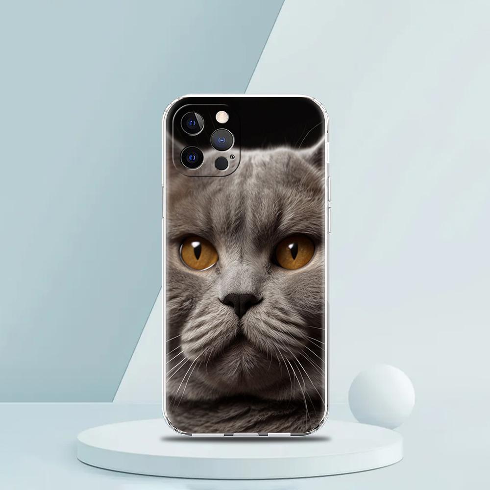 

Soft TPU Transparent Phone Case Cover for iPhone 16 15 14 13 12 11 Pro Max XR 8 7 Plus XR Shell Cute British Shorthair Cat Capas for iPhone 16
