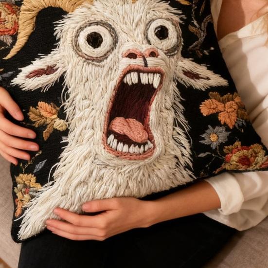 Screaming Goat Cushion Cover Decorative Throw Pillow Cover Removable Washable Goat Pillowcase for Home Farmhouse Sofa Bedroom Decor