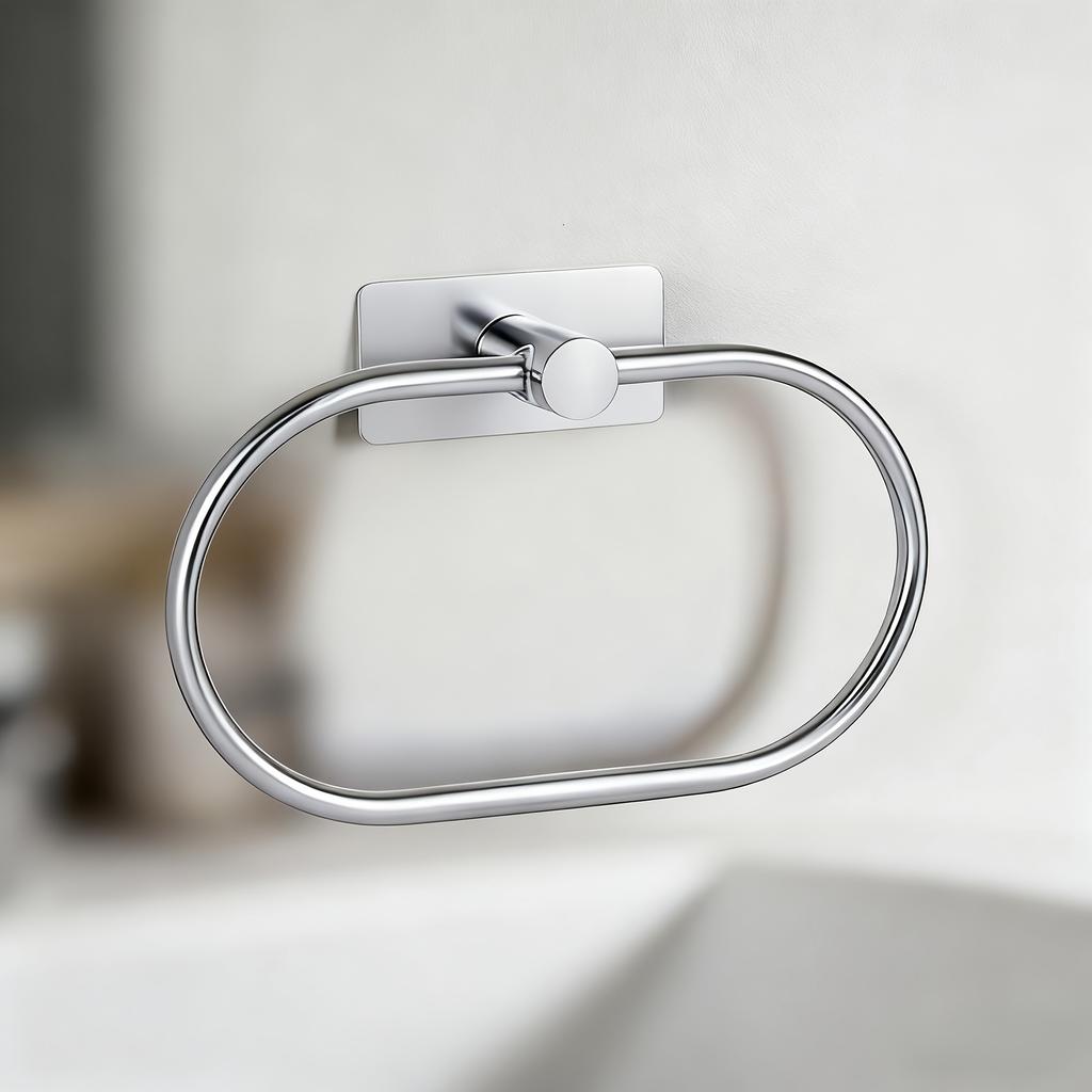 Stainless Steel Wall-Mounted Towel Rack with Strong Adhesive Back Space-Saving Modern Bathroom Organizer, No-Residue Installation, Towel Racks