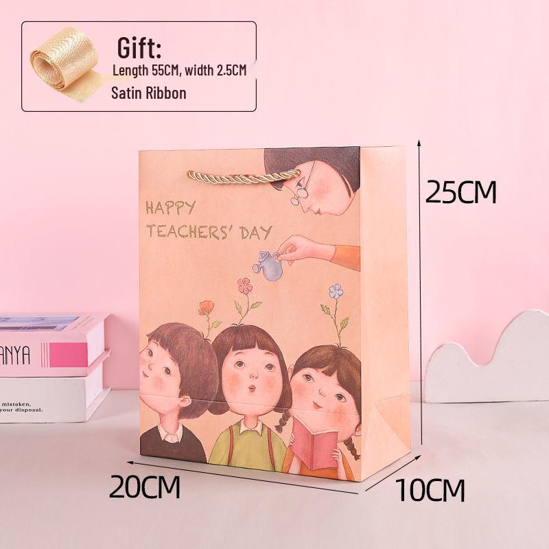 Teacher's Day Gift Set: Greeting & Thank You Cards, Kindergarten Cartoon Paper Bag.