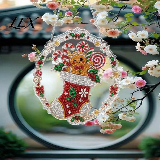 Festive Tree Ornament Crafting Christmas Rhinestone Painting Suncatcher Kit, DIY Faux Pearl Art Xmas Crafts for Adults Beginner, Acrylic Decorative