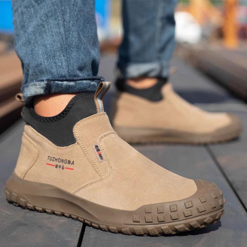 

big size men fashion steel toe cap work safety boots cow suede leather welding shoes insulated sneakers worker protect footwear 275 верблюд