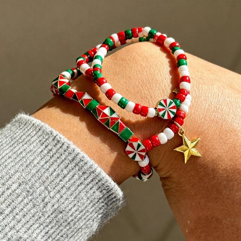 Festival Santa And Snowman Designs Soft Clay Beaded Bracelet 18cm Adjustable Length 3 Unique Styles Lightweight Jewelry