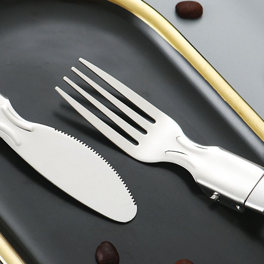 Flatware Lunch Utensils Kitchen Tool Folding Fork Serving Spoon Folding Cutlery Set Tableware