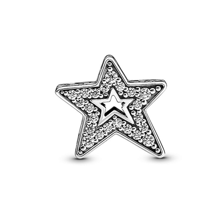 Pandora 925 Silver Shining Asymmetrical Star Charm Unisex Charm 790016C01 Box