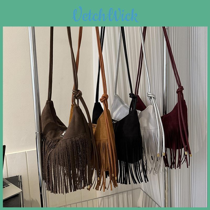 Fashionable Fringed Large Capacity Shoulder Crossbody Bag 2023 Street Trendy Tote Bag Gray Black Red Brown Coffee