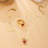 New Stainless Steel Necklace Casting Heart Red Zircon Ring Light Luxury Fashion Titanium Steel Jewelry Set Factory