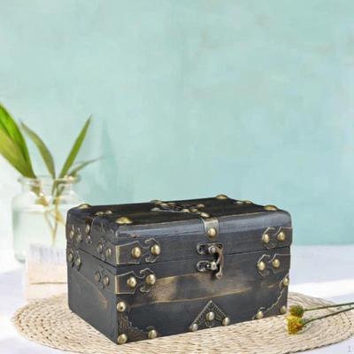 Caja del Tesoro Estilo Retro Contenedor de Almacenamiento Decorativo Multifunción Fácil de Transportar y Almacenar Madera