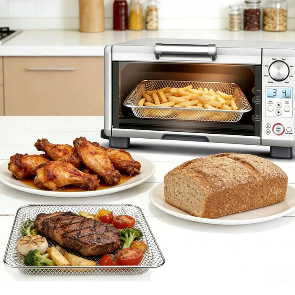 Stainless Steel Air Fryer Grill Tray Square Oven Baking Basket Home