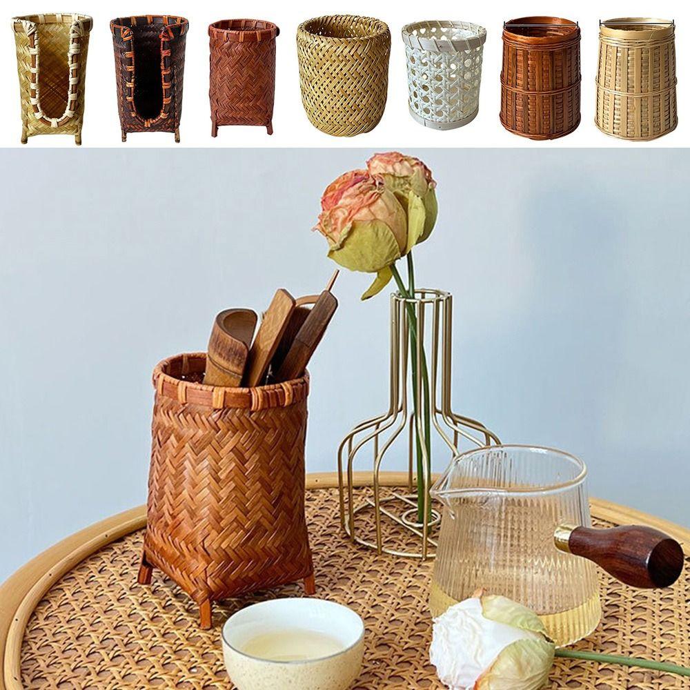Bamboo Woven Cup Holder Rack Retro Tea Cup Storage Box Convenient Paper Cup Dispenser  Tea Ceremony