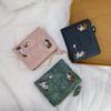 Purse Canvas Card Bag Ultra Thin PU Leather Card Holder Simple Embroidered Cat Wallet  Men
