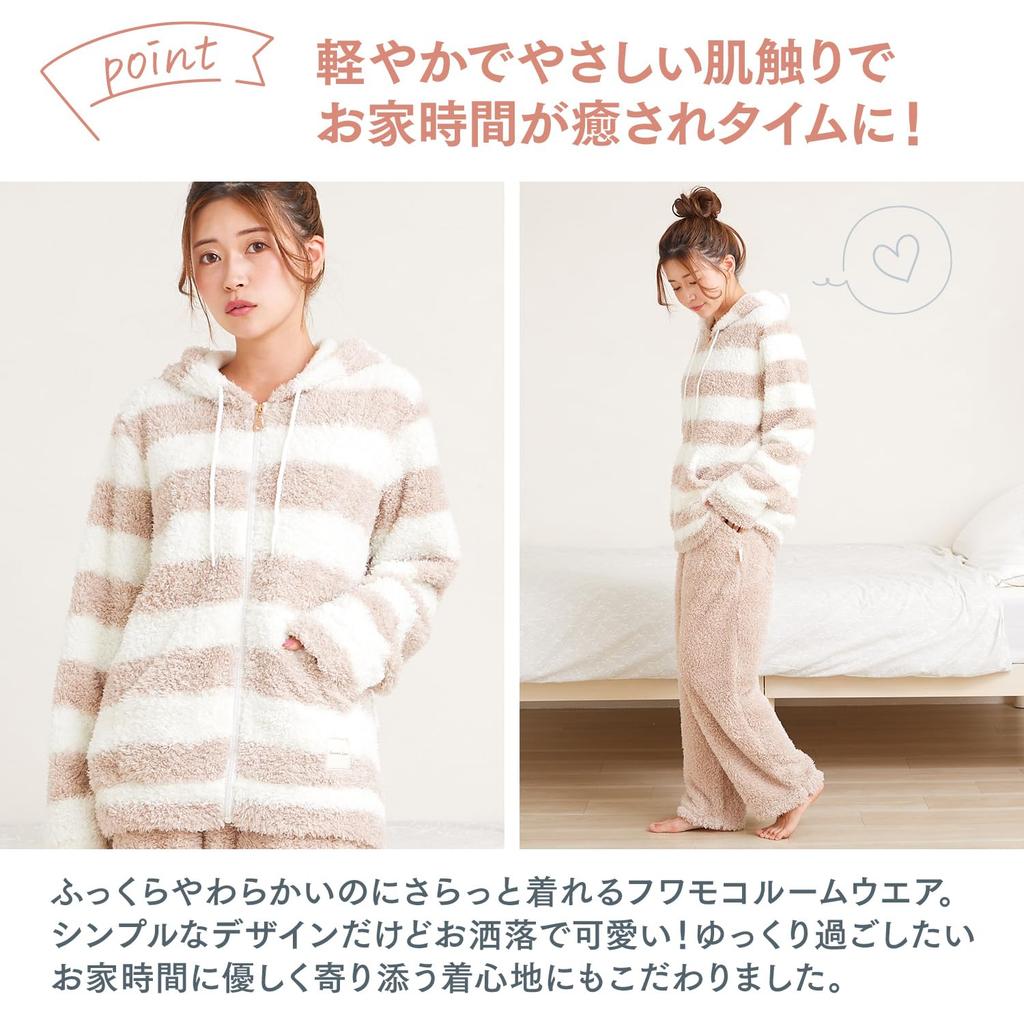 Room Top and Bottom Long Birthday Gift QWHI08 [Luanna Jena] Women's Wear, Pajamas, Fluffy, Lightweight, Set, Sleeve, Loungewear, Cute, Present, (M,