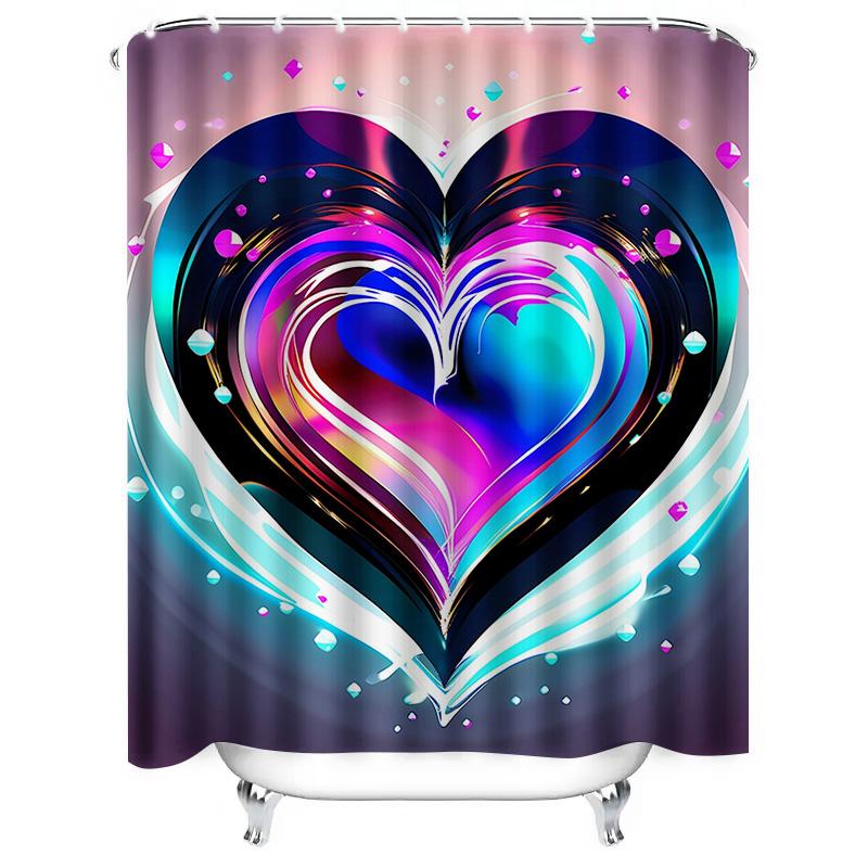 Iridescent Heart Shower Curtain - Waterproof, Mildew-Resistant, Machine Washable for Vibrant Bathroom Decor