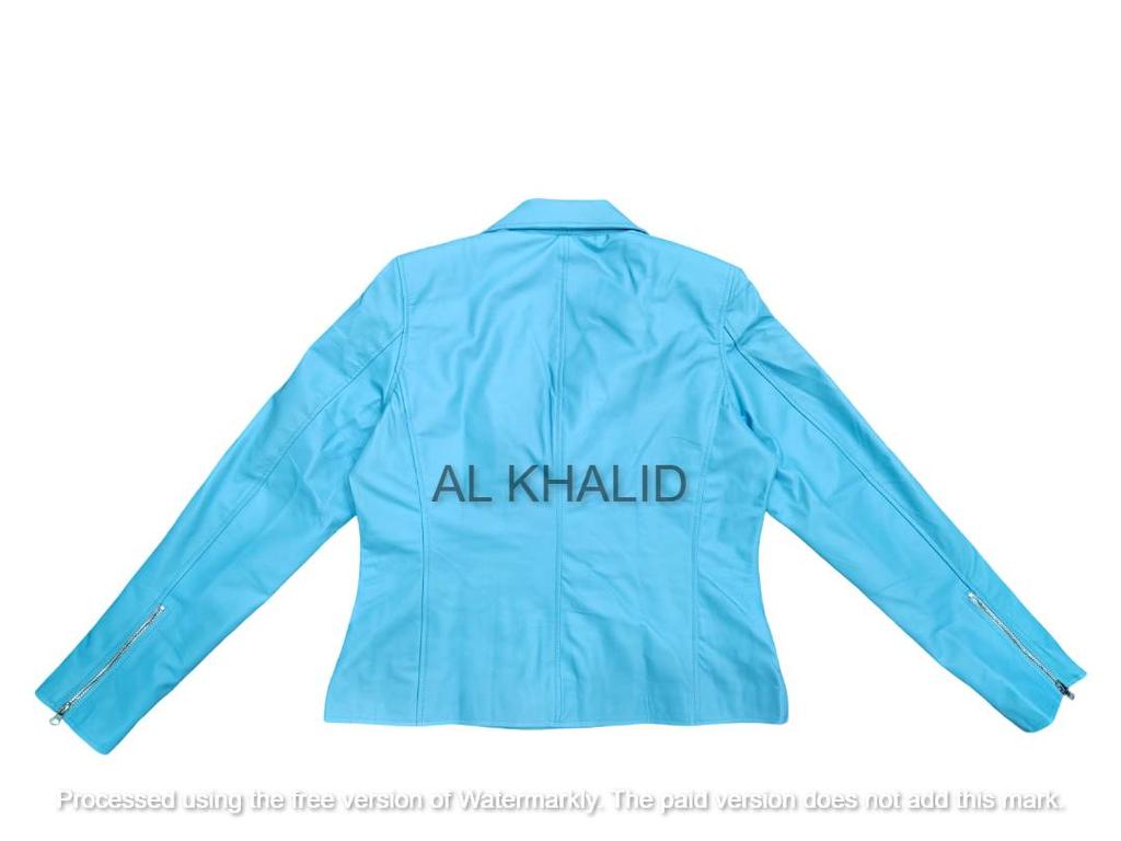 AL KHALID New Motorcycle Biker Stylish Blue Women's Handmade Real Lambskin Leather Jacket