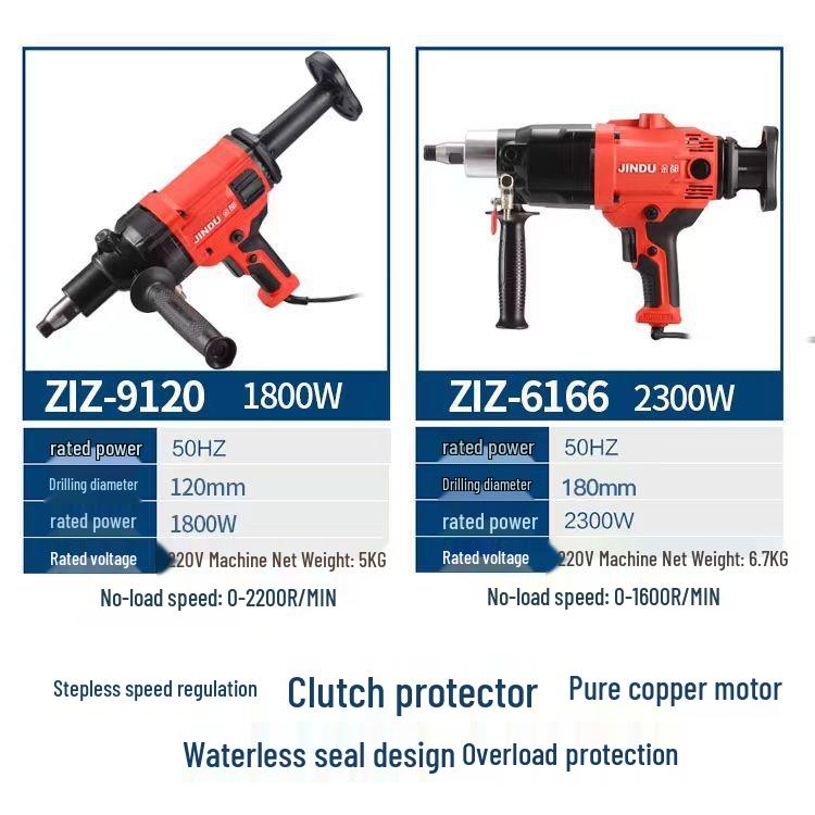 Jindu High-Power Handheld Wet/Dry Diamond Core Drill with Desktop Stand for Concrete & AC Hole Drilling