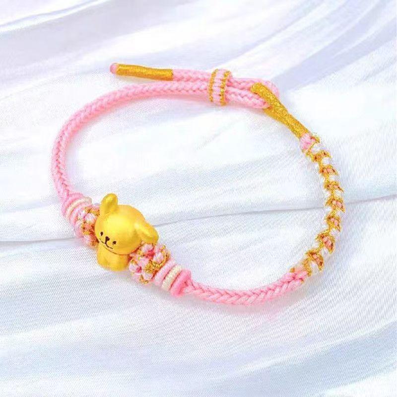Lucky Puppy Gold-Plated Braided Bracelet - Handmade Birthday Gift for Girlfriend or Wife