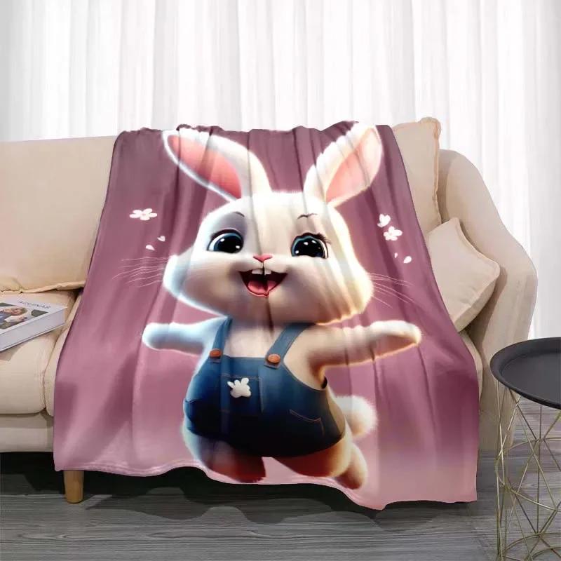 3D Cartoon rabbit pattern printed blanket for living room bedroom home decor children's room bed blanket picnic blankets Luxury
