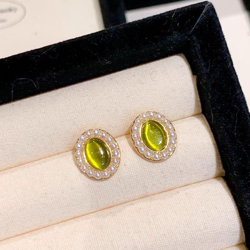 Diamond-set Love Opal Stud Earrings Design High-end Summer Earrings Niche Light Luxury High-end Versatile Earrings Jewelry