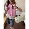 Korean Petite Lace Patchwork Knitted Sweater Vest