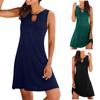 Women Summer  Soild Hollow Out Sleeveless Loose Tank Mid Dresses