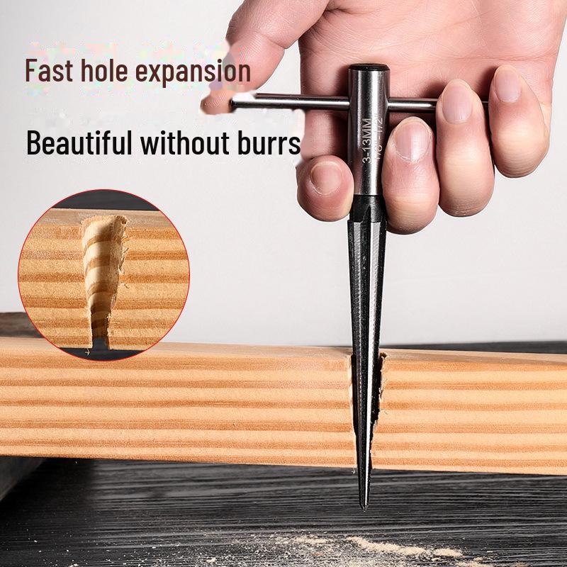 High-Speed Steel Taper Reamer - Straight Handle, Hexagonal Cone, High Hardness for Woodworking and Metal Expansion