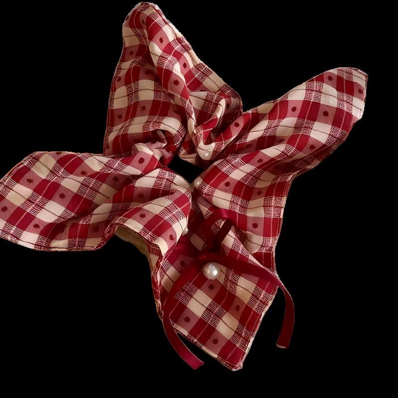 New Year Plaid Bow Hair Tie - Festive Red Ribbon Scrunchie for Women