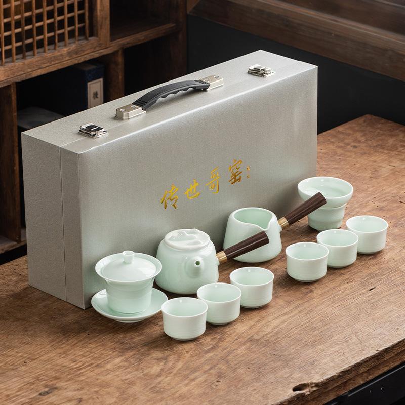 

Jade Ge Kiln Kung Fu Tea Set High-end Business Household Gift Boxed Company Annual Meeting Gift to Customers Opening Gift