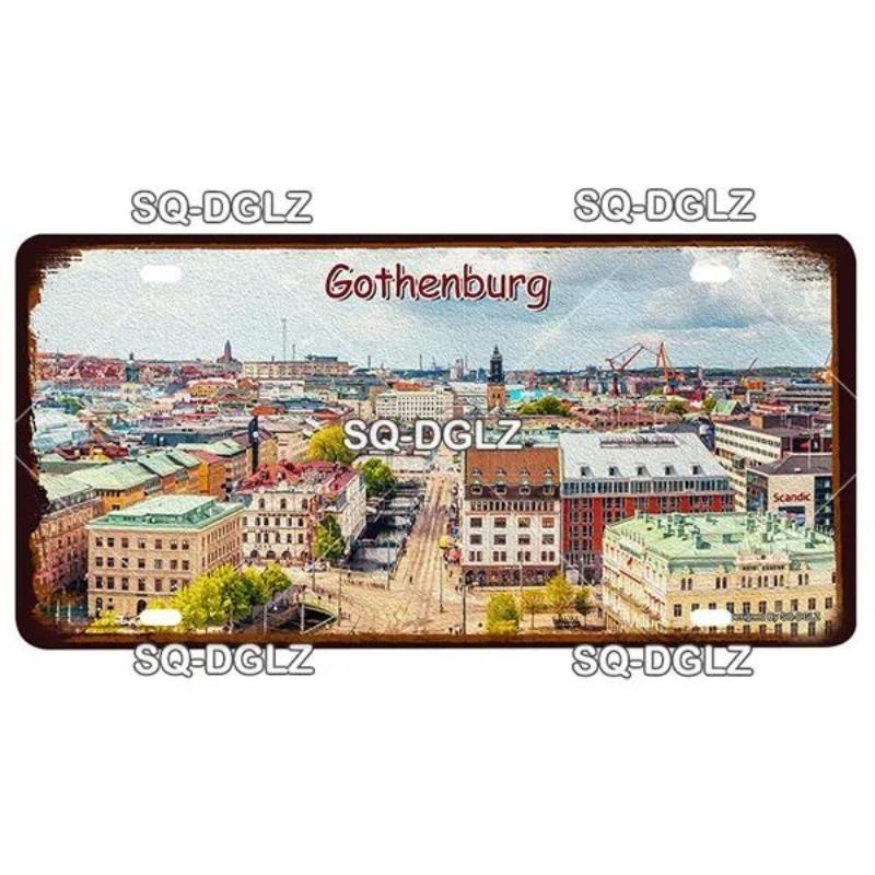 Vintage European Cityscape Metal Painting Home Cafe Bar Interior Decor