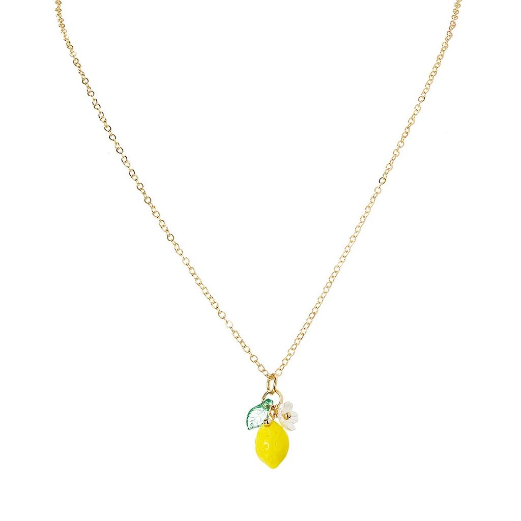 1 Pcs Cute and Exquisite Resin Lemon Flower Pendant Necklace Earrings, Simple and Versatile, Fruit Collarbone Chain, Neck Chain