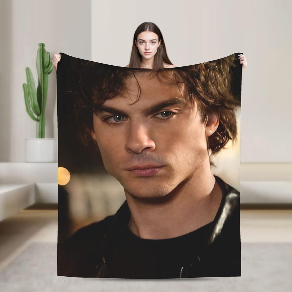 Damon Salvatore Blankets The Vampire Diaries Plush Funny Breathable Throw Blankets for Home Autumn/Winter