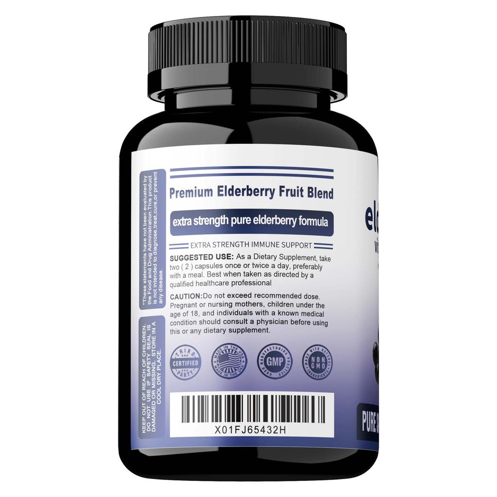 Pslalae Elderberry Capsules, Containing Vitamin C, Vitamin D3 Extract, Immune Support, and Antioxidant Supplement.