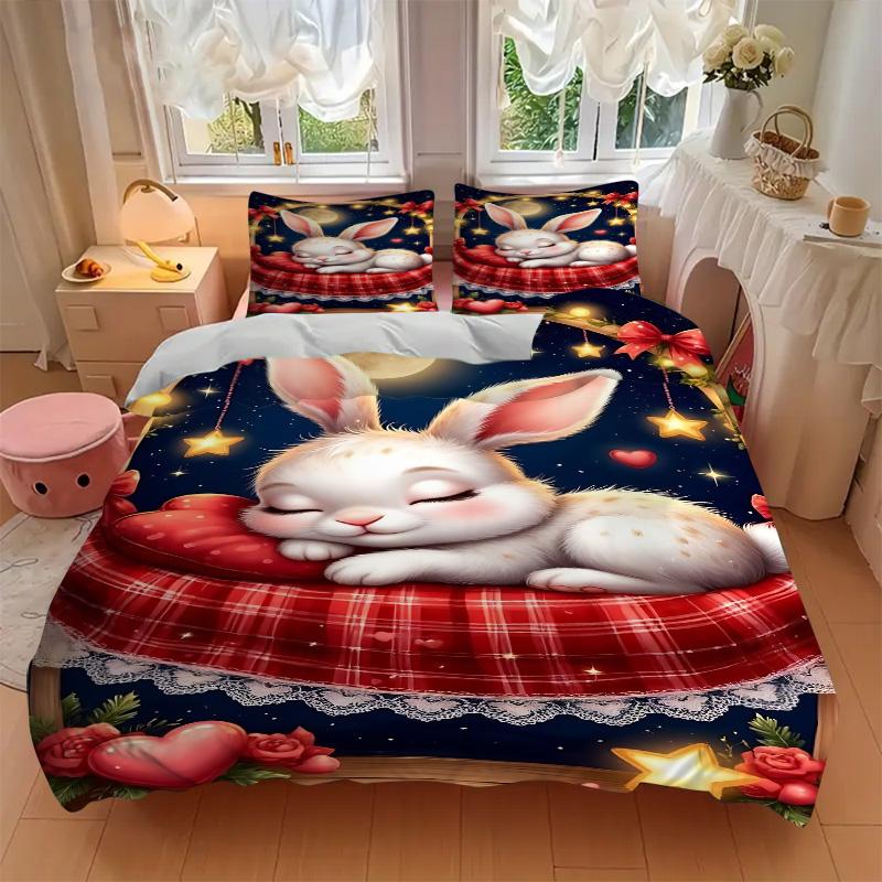 Moonlit Bunny Dreams Print 3Pcs Bedding Setduvet Cover With 2 Bedropillowcase Home Birthday Gift