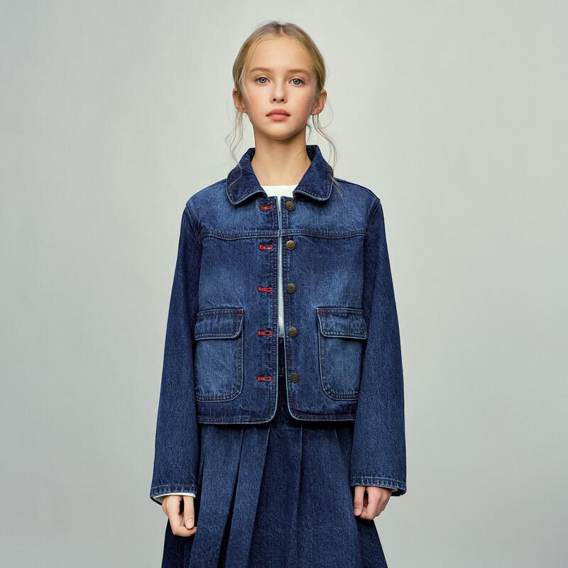 ELLE KIDS Girls  Retro Washed Denim Jacket with Doll Collar 165